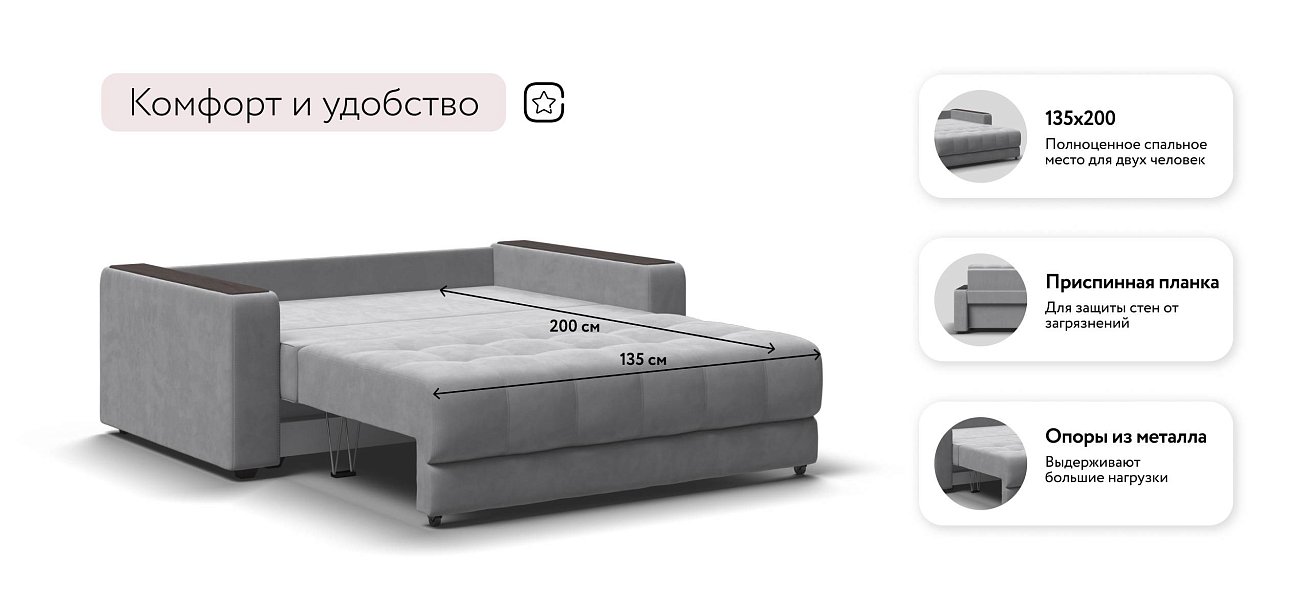 Босс Маркет двухместный диван Велюр Монолит сталь