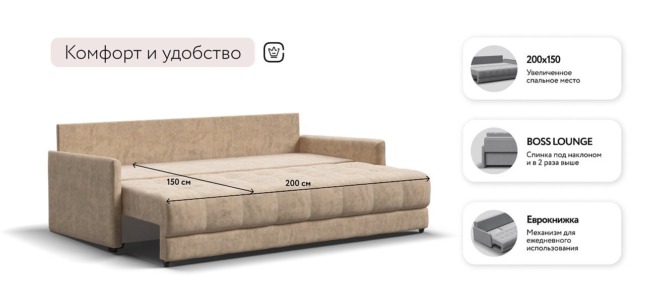 Диван BOSS 2.0 LOFT Велюр Роял шампань