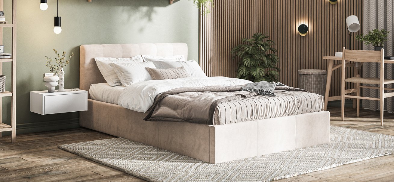 Кровать Белла 140*200 с ПМ велюр Monolit латте