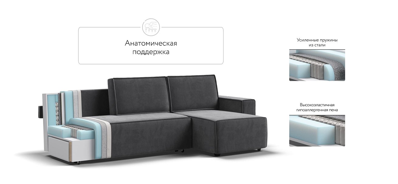 Угловой диван NORD 2.0 Велюр Monolit серый