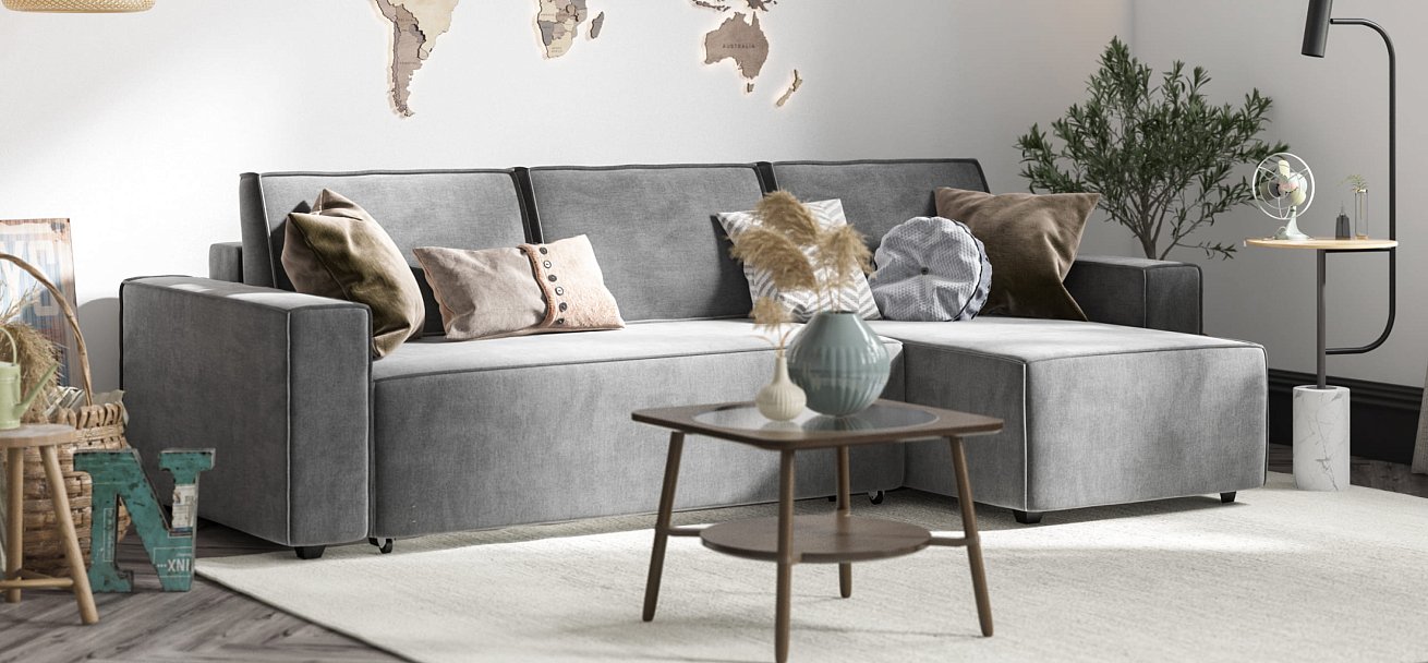 Угловой диван NORD 2.0 Велюр Monolit серый