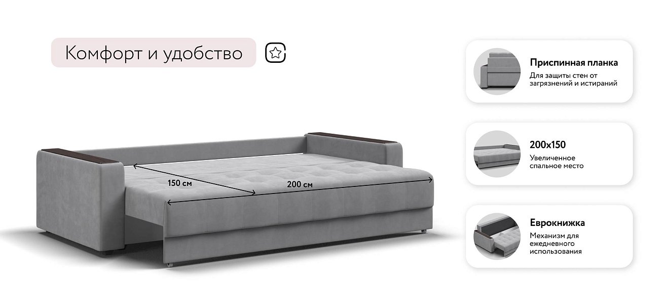 Босс Маркет диван Велюр Монолит сталь