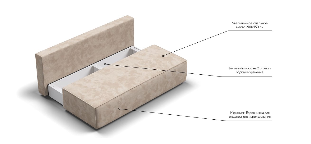 Диван NORD mini Велюр Alkantara пепел