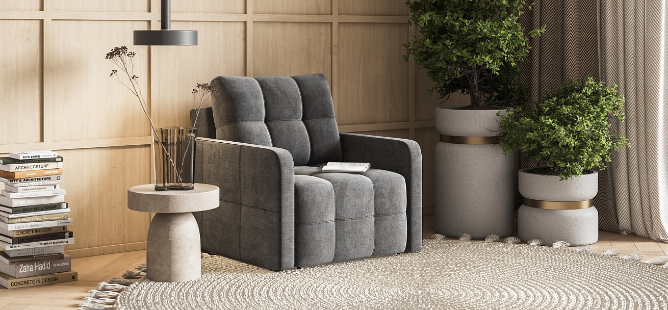 Кресло-кровать Денди Слим велюр Monolit серый