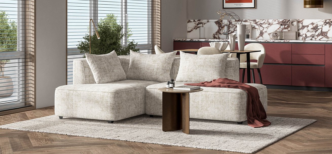 Кинг Твин угловой диван Шенилл Смарт кварц левый