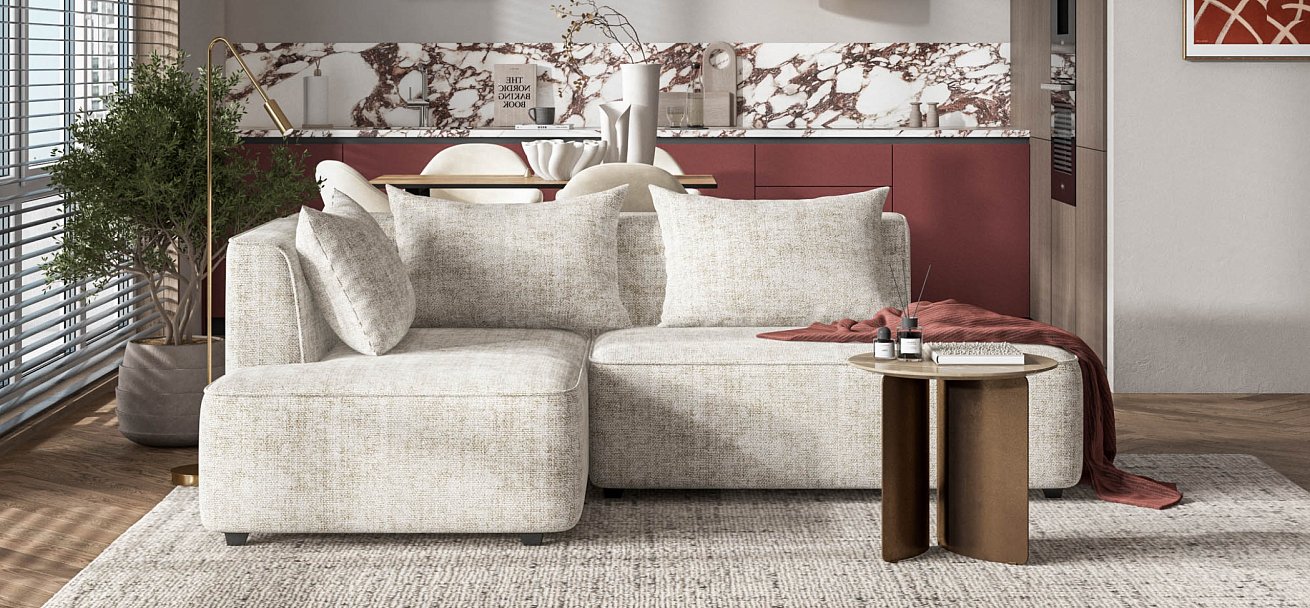 Кинг Твин угловой диван Шенилл Смарт кварц левый