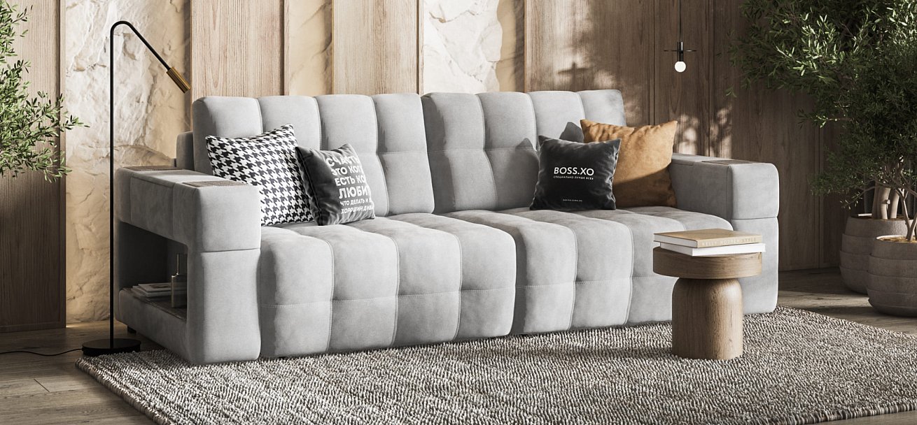 Диван BOSS.XO Велюр Роял агат / WOOD Rock