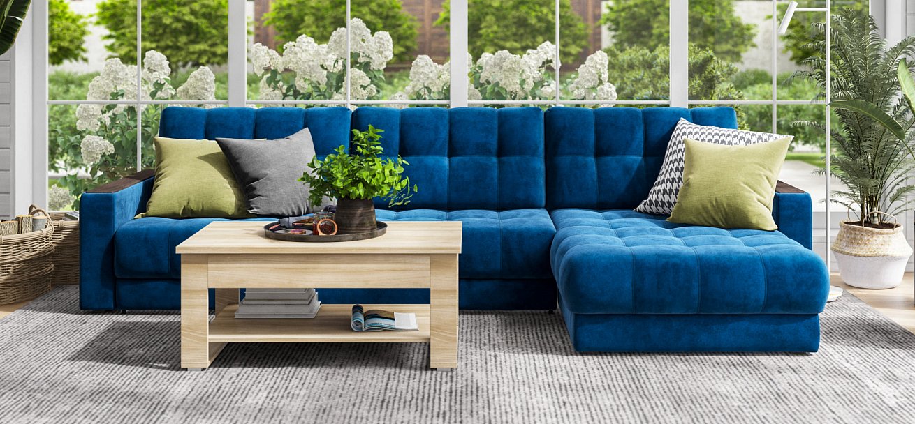 Угловой диван BOSS 3.0 MAX велюр Monolit синий