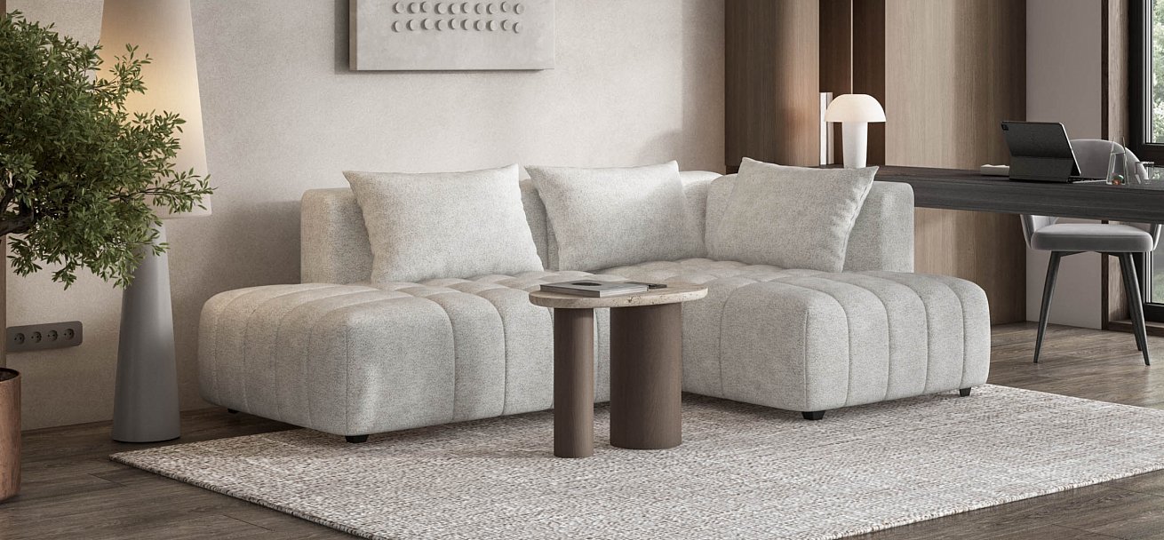 Босс Твин угловой диван правый Шенилл Клауд крем