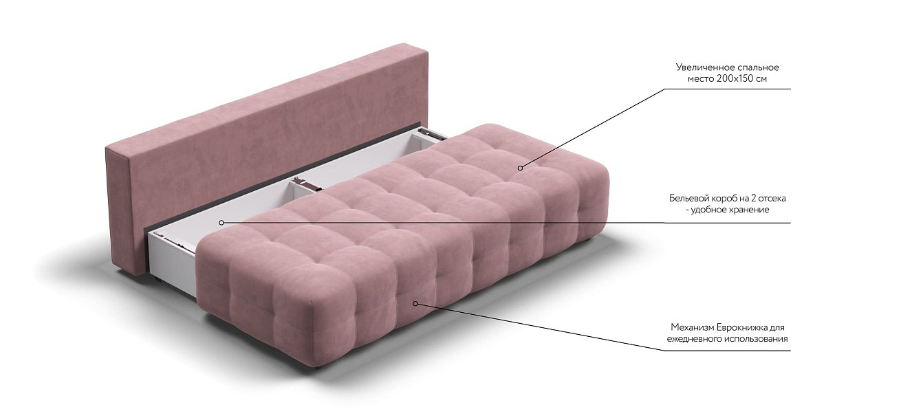 Диван BOSS 2.0 MINI велюр Monolit роуз