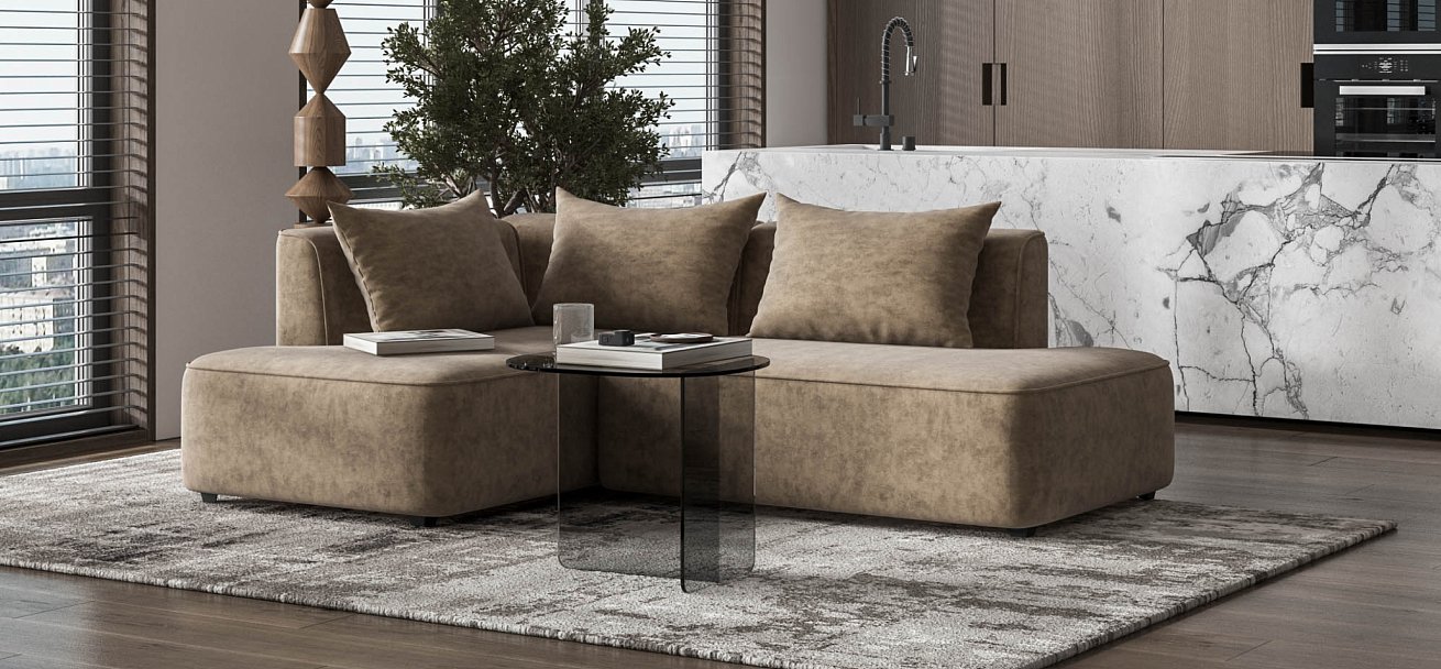 Кинг Твин угловой диван Велюр Роял тауп левый