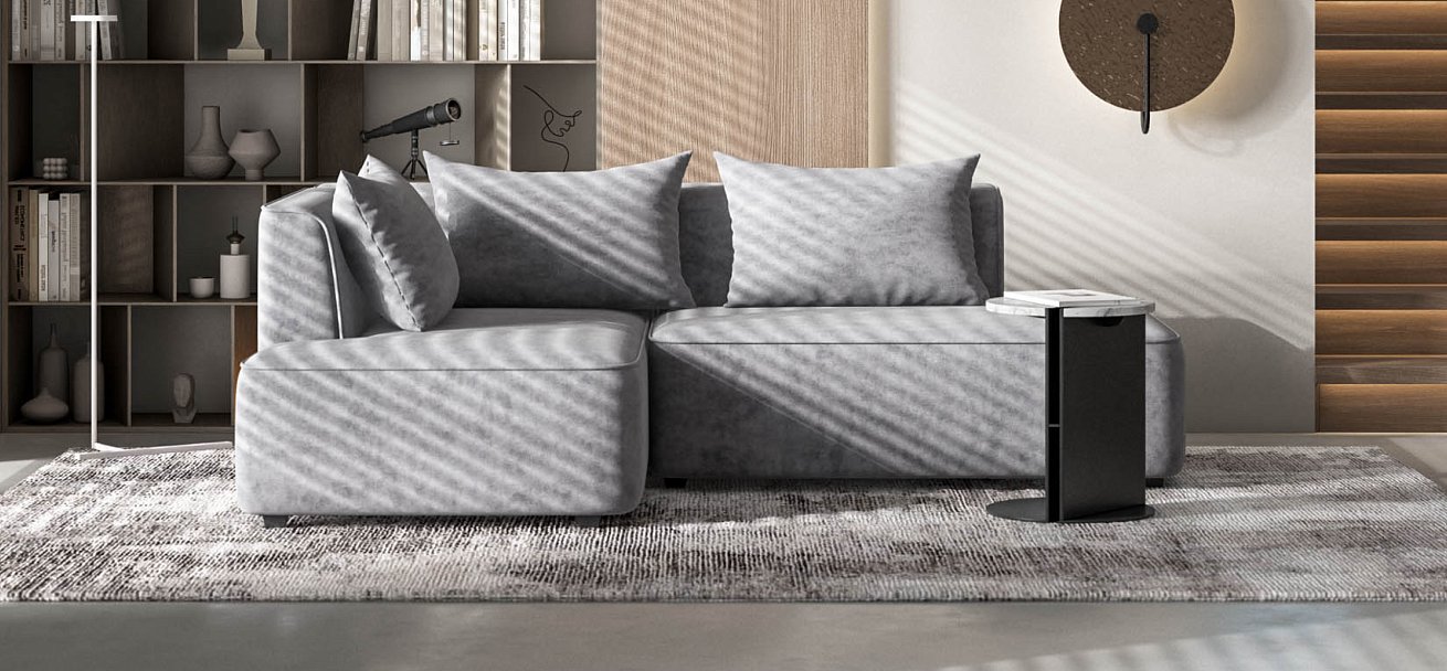 Кинг Твин угловой диван Велюр Роял агат левый