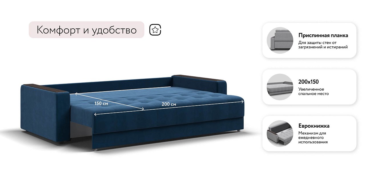 Босс Маркет диван Велюр Монолит синий
