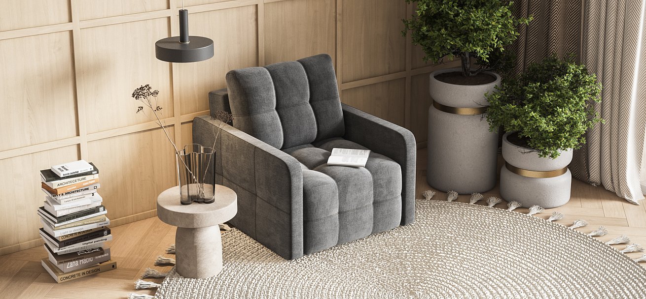 Кресло-кровать Денди Слим велюр Monolit серый