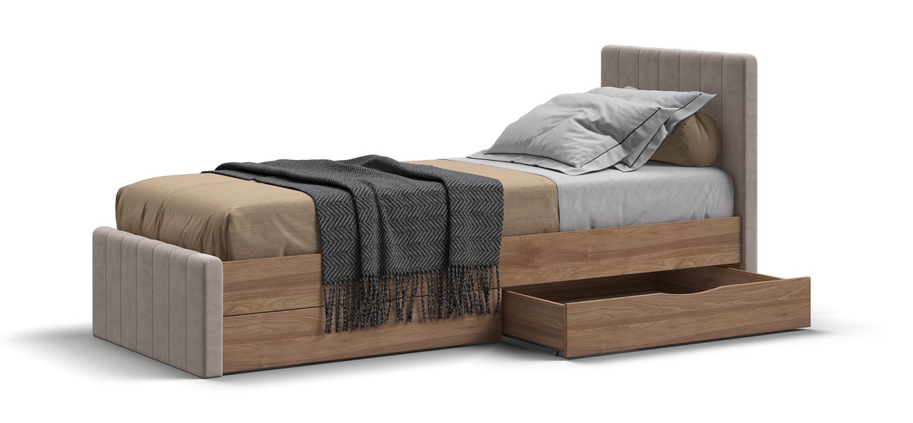 Лофт Мини Кровать 90*200 Орех селект, Велюр Монолит латте