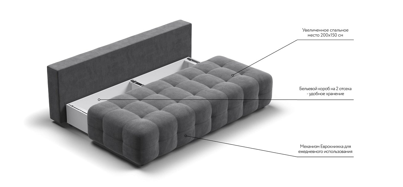 Диван BOSS 2.0 MINI велюр Monolit серый