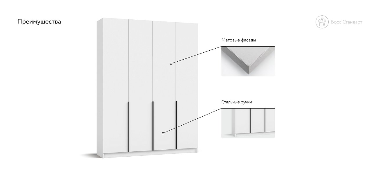 Босс Стандарт 160*220 шкаф распашной 4Д Белый