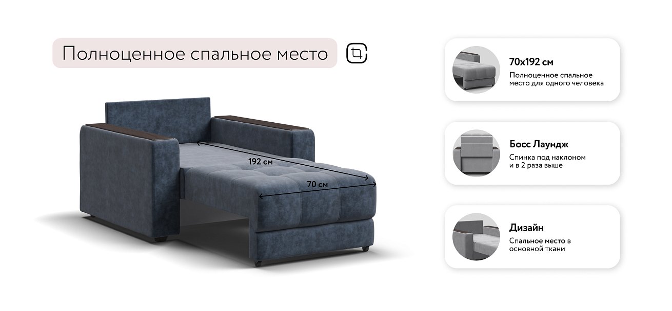 Босс кресло-кровать Велюр Роял синий