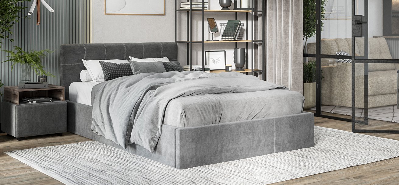 Кровать Белла 140*200 с ПМ велюр Monolit серая