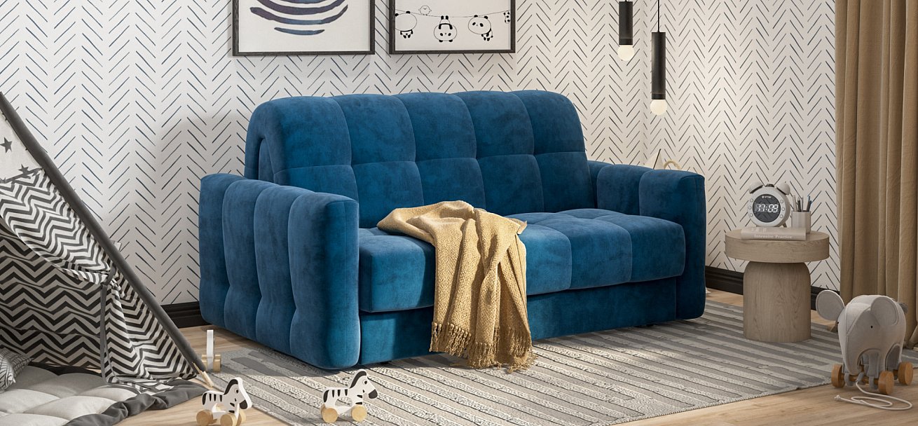 Диван BOSS Sleep 140 велюр Monolit синий