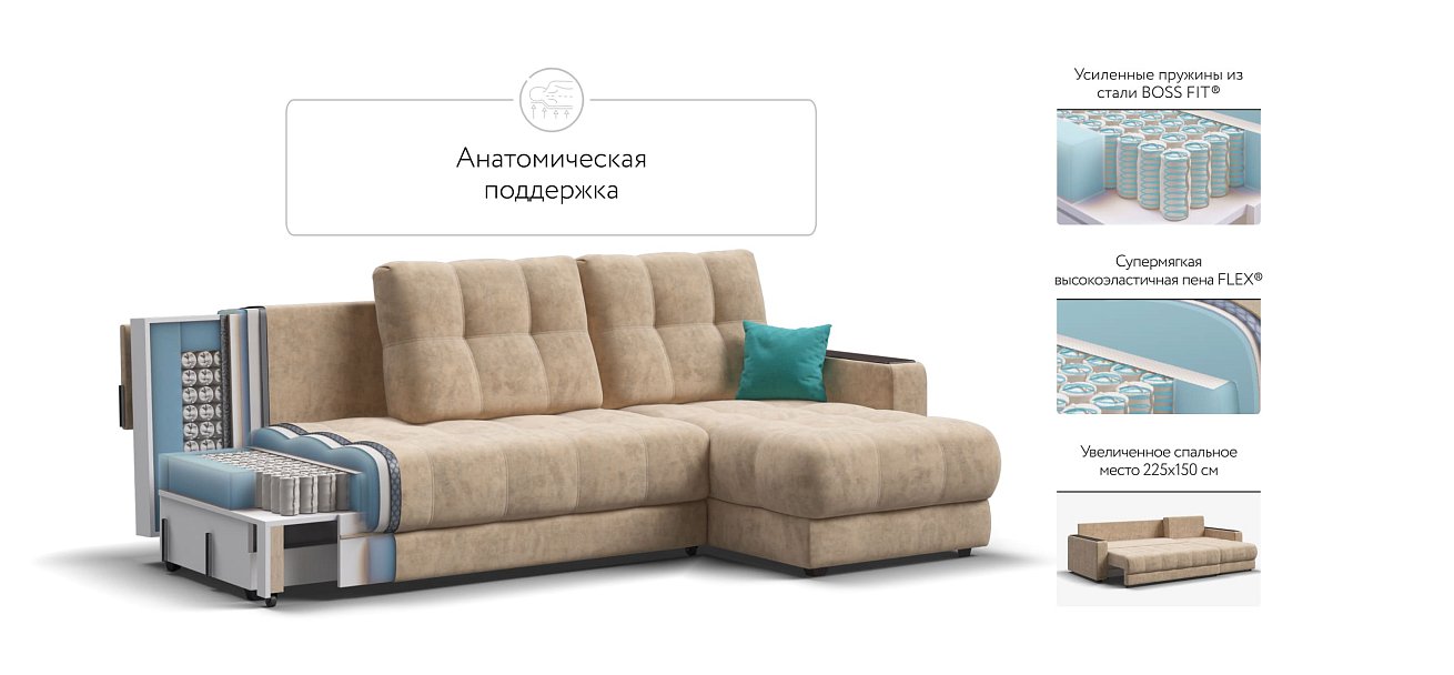 Угловой диван BOSS 3.0 Classic XL Велюр Роял шампань