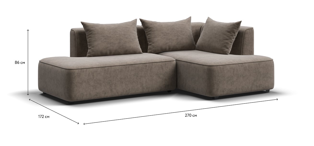 Кинг Твин угловой диван Велюр Роял тауп правый