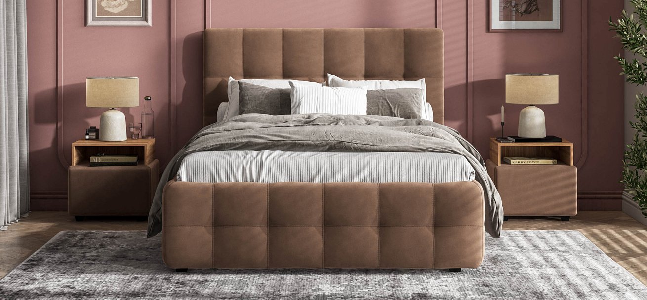 Босс Кровать+ПМ 140*200 Велюр Монолит мокко