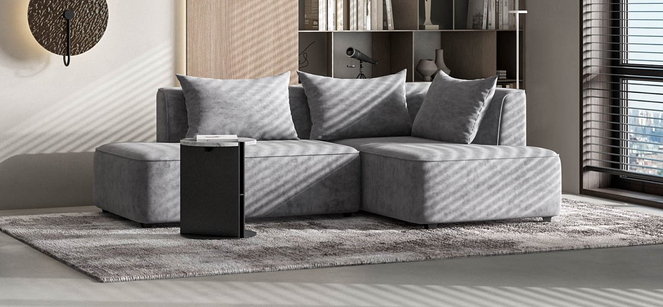 Кинг Твин угловой диван Велюр Роял агат правый