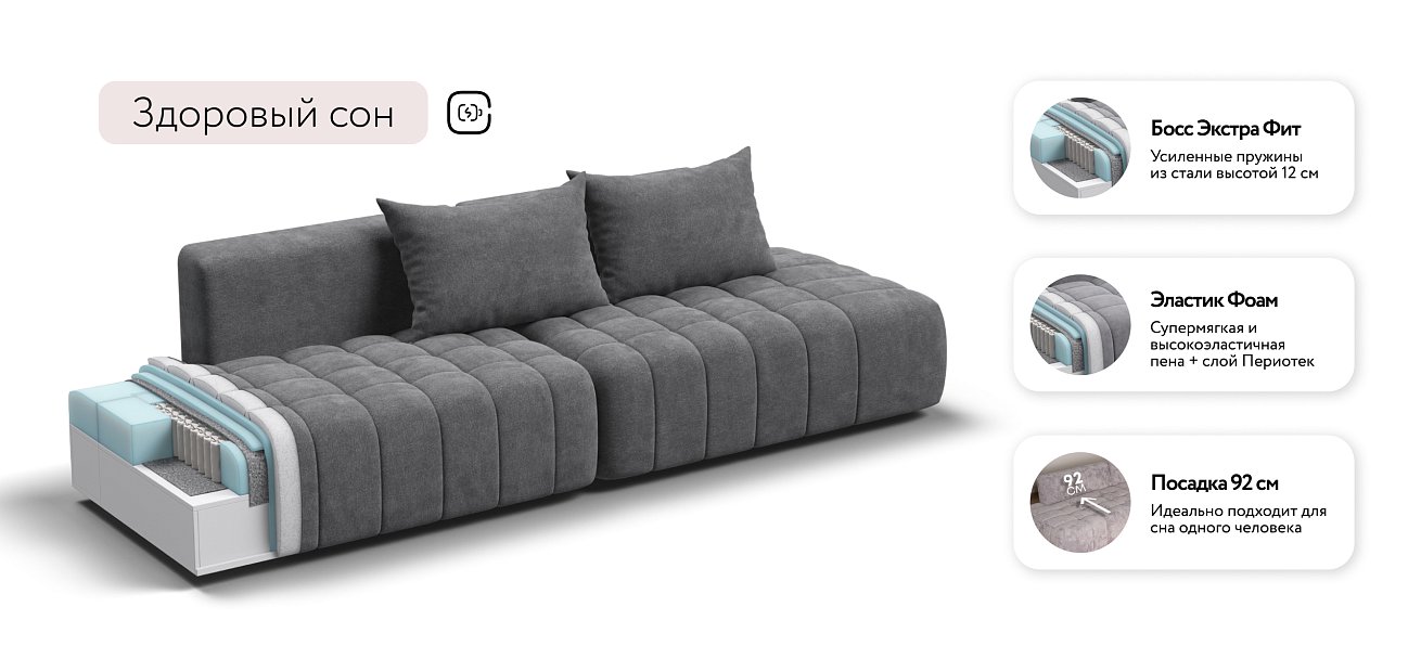 Диван прямой Босс Твин Шенилл CLOUD графит