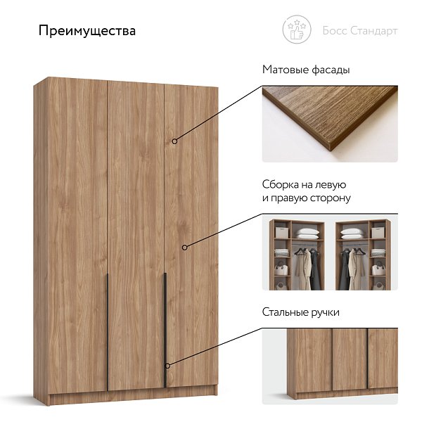 Босс Стандарт 120*220 шкаф распашной 3Д + ящики Орех селект