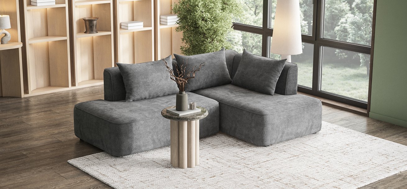 Кинг Твин угловой диван Шенилл Клауд графит правый