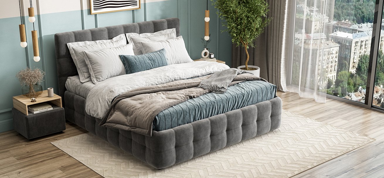 Кровать Босс 180*200 Про велюр Monolit серая