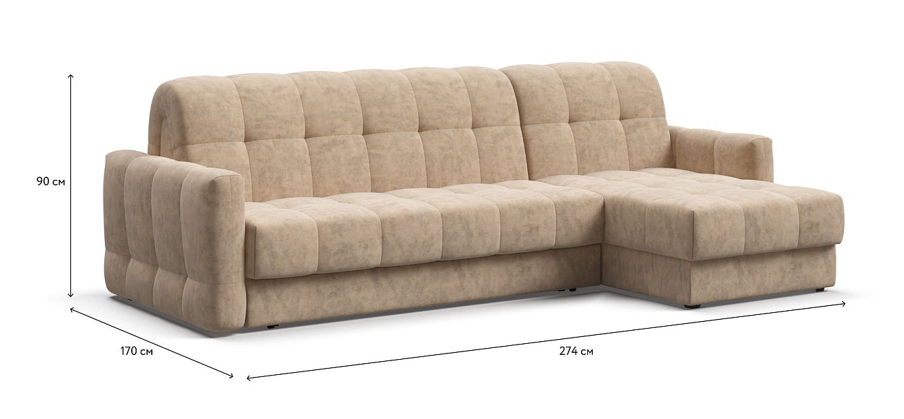 Угловой диван BOSS Sleep 160 Велюр Роял шампань