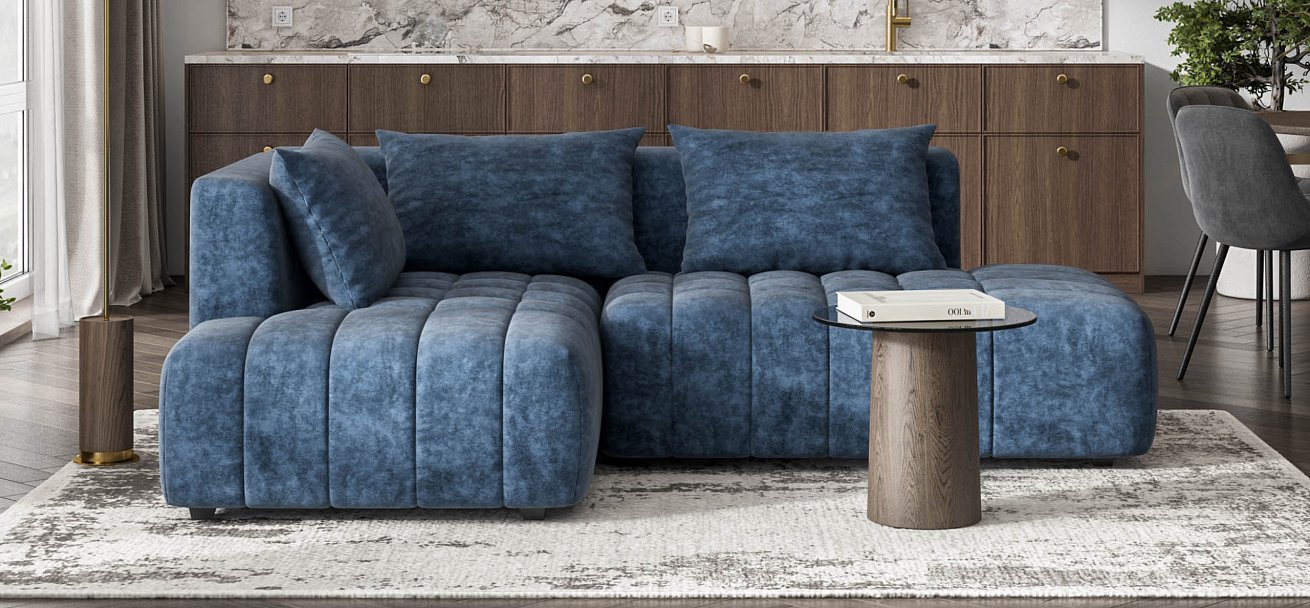 Босс Твин угловой диван левый Велюр Роял синий