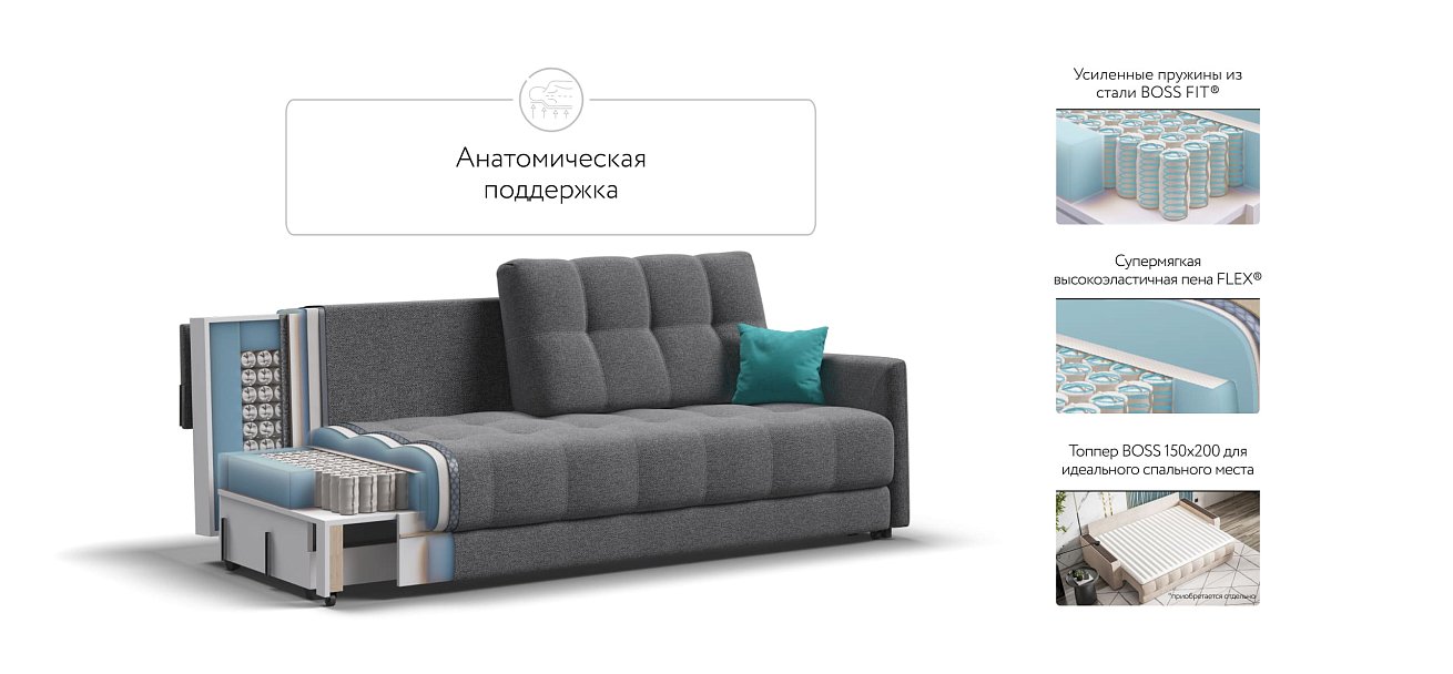 Диван BOSS 2.0 LOFT рогожка Malmo серый