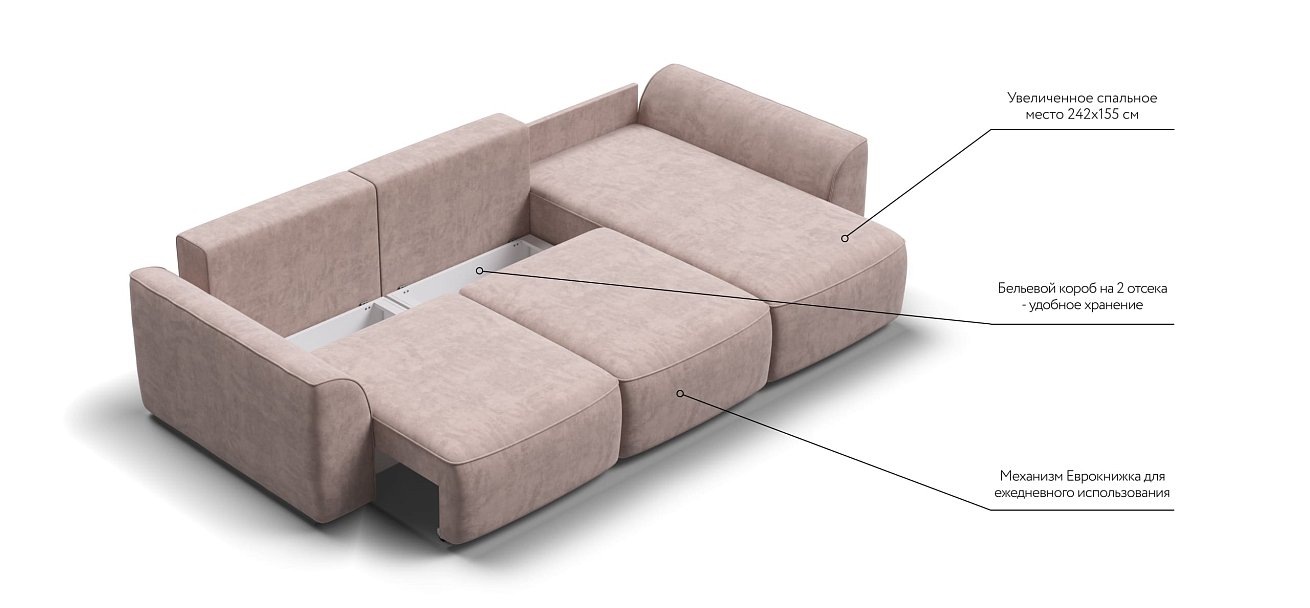 Угловой диван KING SE Велюр Royal пион NEW