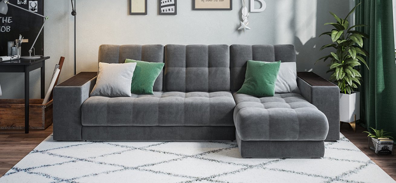 Угловой диван BOSS 3.0 XL велюр Monolit серый