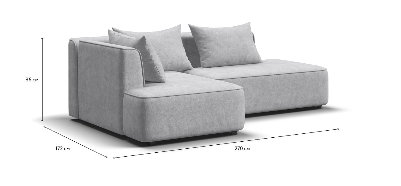 Кинг Твин угловой диван Шенилл Клауд серый левый