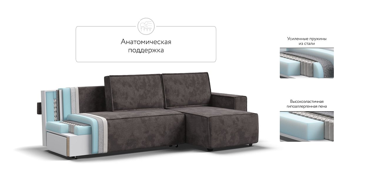 Угловой диван NORD 2.0 Велюр Alkantara серый