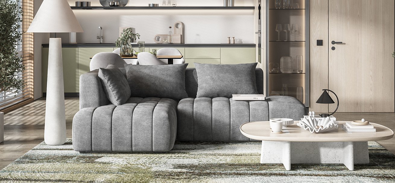 Босс Твин угловой диван левый Шенилл Клауд графит