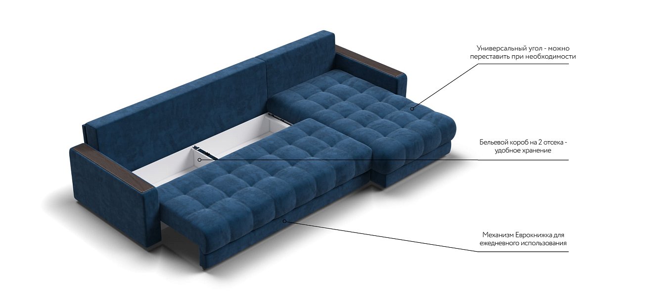 Угловой диван BOSS 3.0 MAX велюр Monolit синий