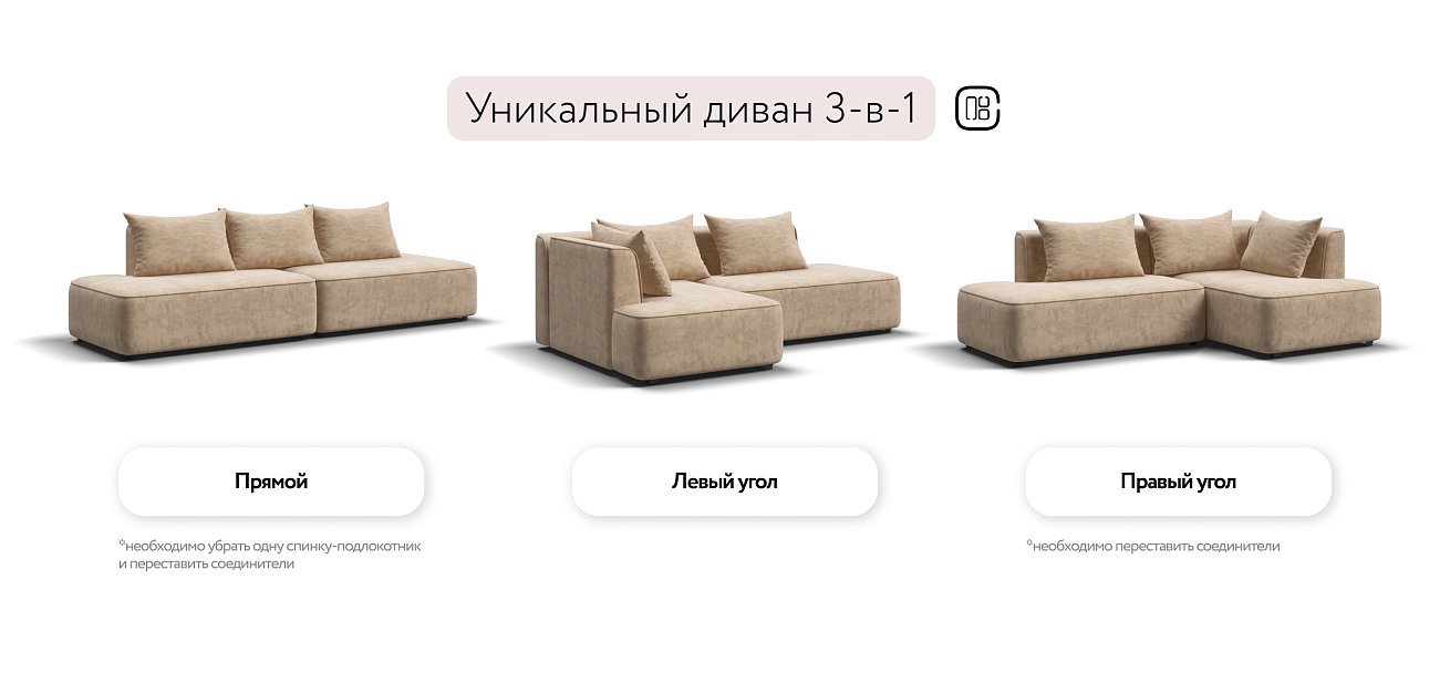 Кинг Твин угловой диван Велюр Роял шампань левый