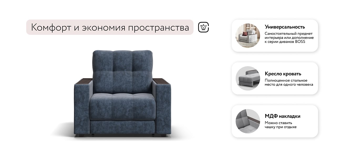 Босс кресло-кровать Велюр Роял синий