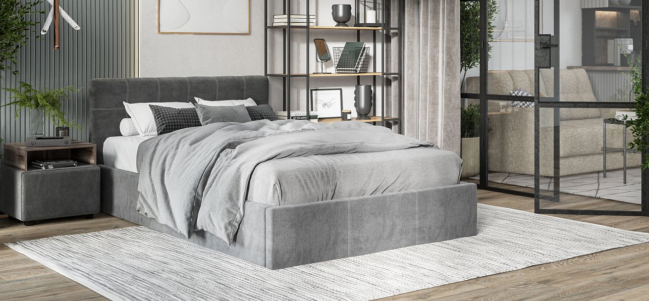 Кровать Белла 140*200 велюр Monolit серая