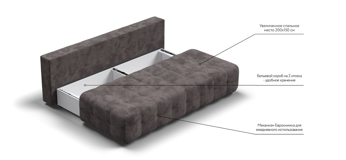 Диван BOSS 2.0 MINI велюр Alkantara серый