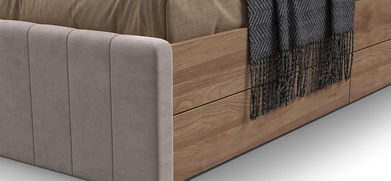 Лофт Мини Кровать 90*200 Орех селект, Велюр Монолит латте