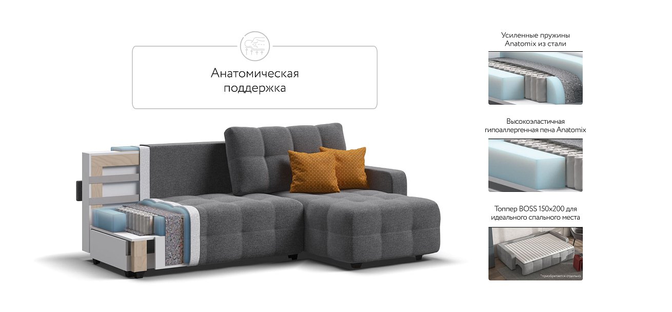 Угловой диван DANDY Euro SE Рогожка Malmo серый