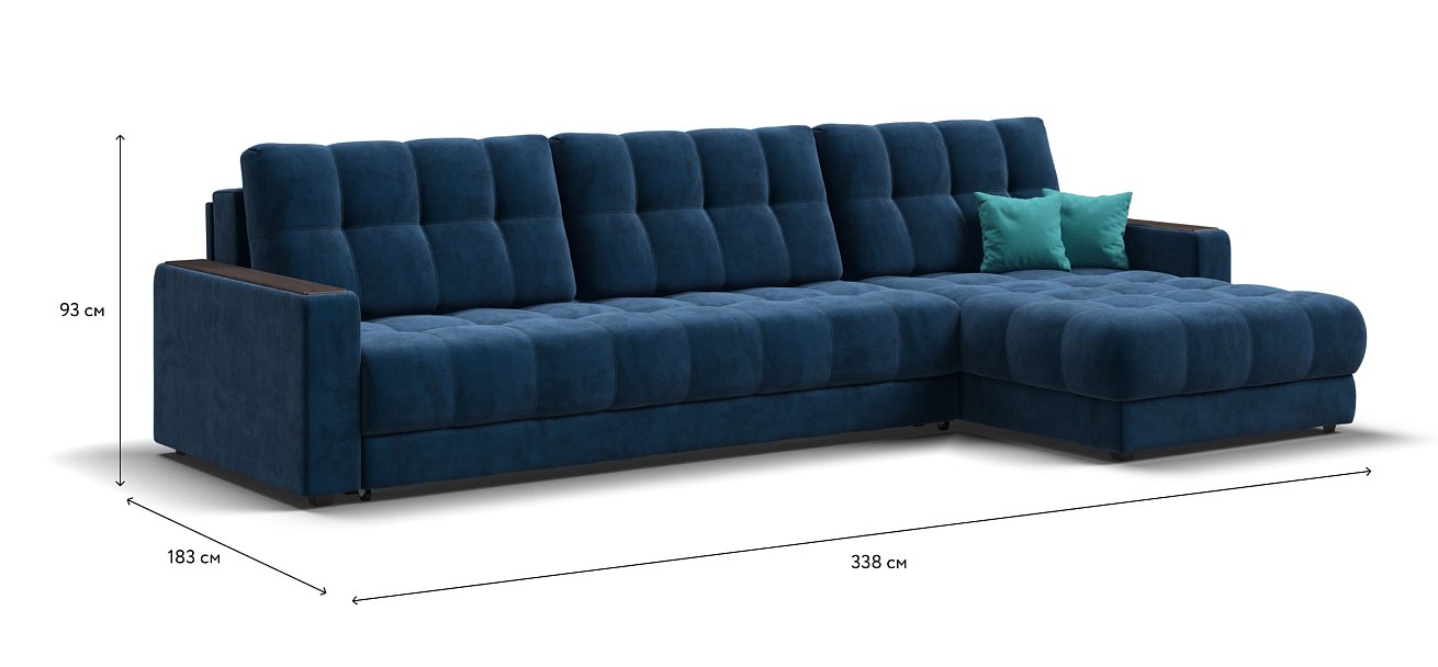 Угловой диван BOSS 3.0 MAX велюр Monolit синий