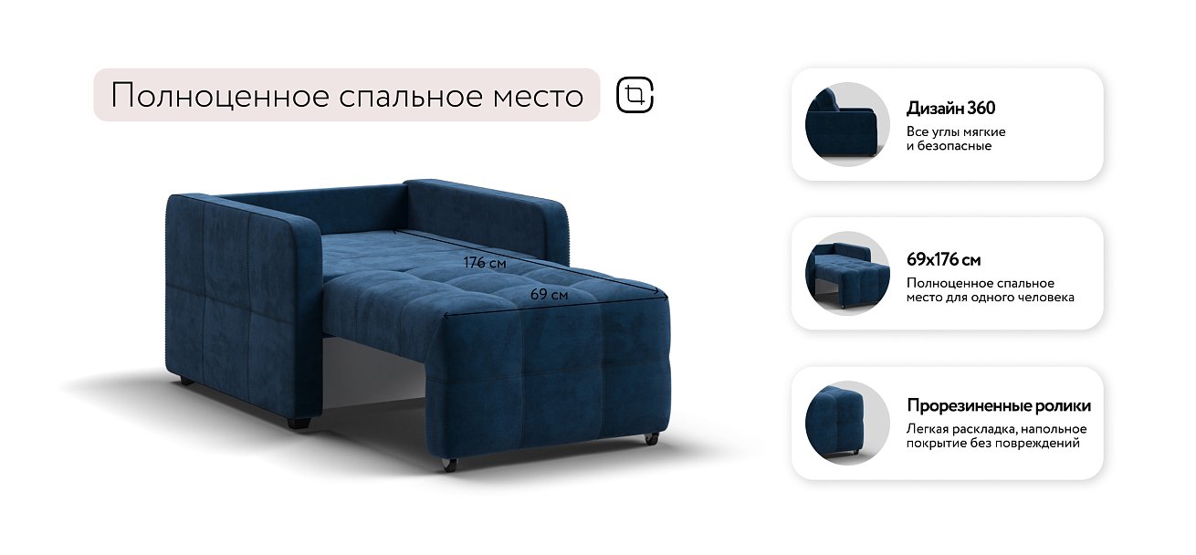 Кресло-кровать Денди Слим велюр Monolit синий