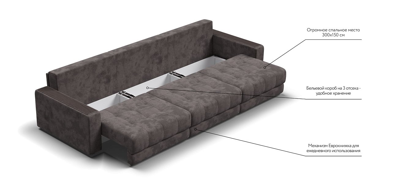 Диван BOSS GRAND Велюр Alkantara серый